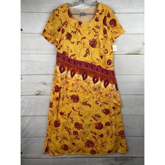 Vintage Y2K Rabbit Rabbit Rabbit Dress 16 M Floral Midi Artsy Layered Look NWT - Picture 1 of 11